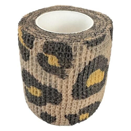 Fascia grip marrone e beige con motivo leopardo su sfondo bianco