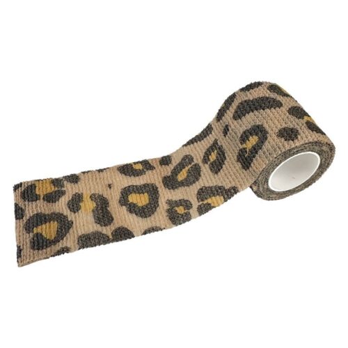 Fascia Grip marrone e beige con motivo leopardato su sfondo bianco