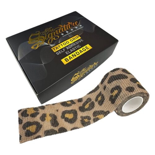 Benda per impugnatura Leopard in marrone-beige con confezione su sfondo bianco