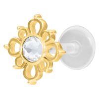 Labret dorato con cristallo chiaro su sfondo bianco, design Push-Fit