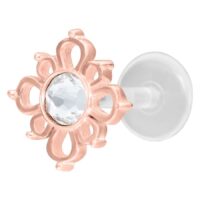 Oriental Sun Push-Fit Labret in rosé gold mit klarem Kristall auf weißem Hintergrund