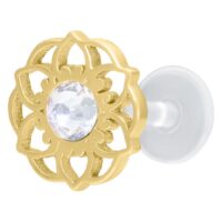 Labret Fiore Mandala Dorato con cristallo chiaro su sfondo bianco