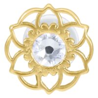 Push-Fit Labret dorato con motivo floreale Mandala e cristallo chiaro su sfondo bianco