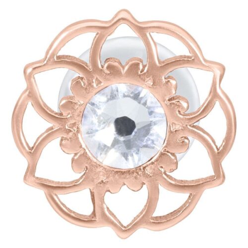 Labret Mandala Flower in oro rosa con cristallo chiaro su sfondo bianco