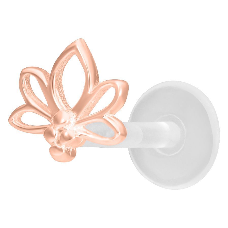 Lotus Push-Fit Labret con design a loto in oro rosa su sfondo bianco