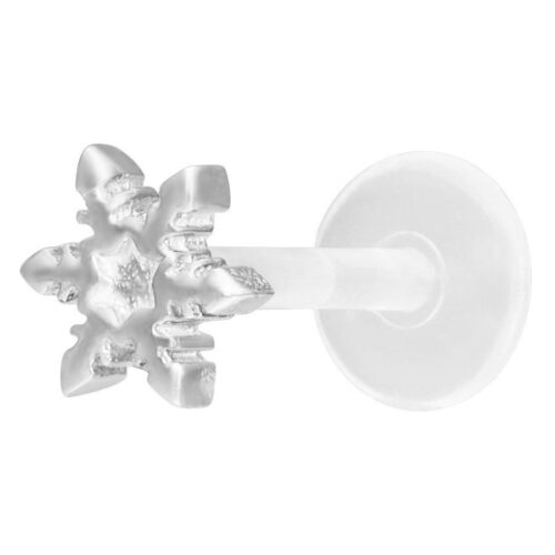 Labret color argento con fiocco di neve e Push-Fit su sfondo bianco