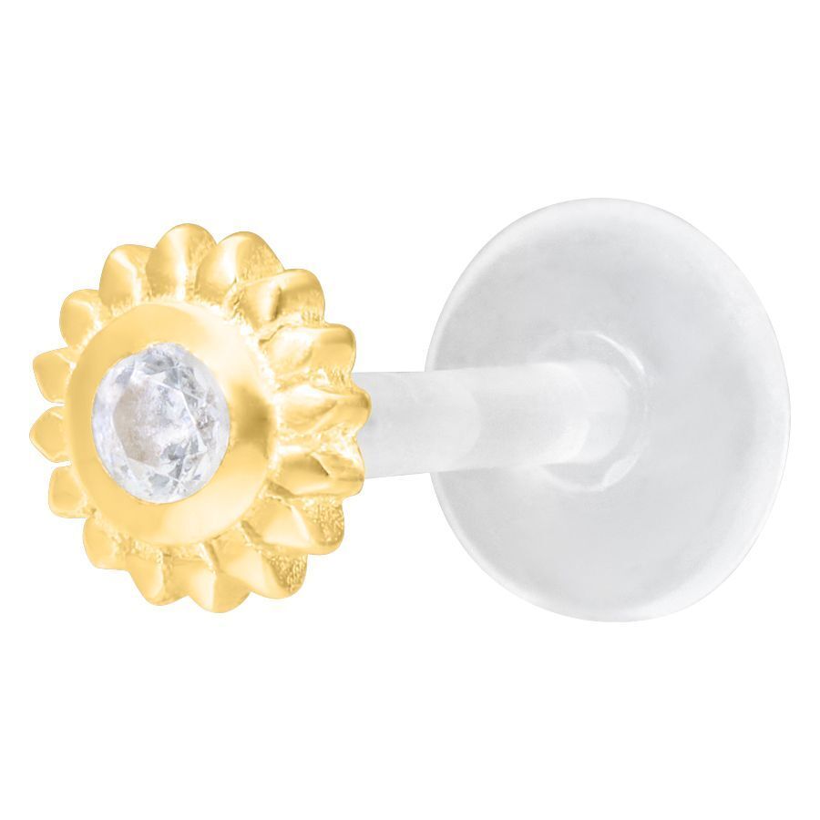 Labret Ice Flower dorato con pietra cristallina su sfondo bianco