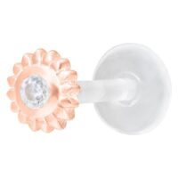 Ice Flower Push-Fit Labret in oro rosa con cristallo chiaro su sfondo bianco