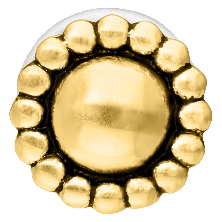 Labret piercing push-fit dorato con design rotondo su sfondo bianco