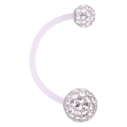 Bananabell per ombelico in bioplastica con cristalli chiari su sfondo bianco