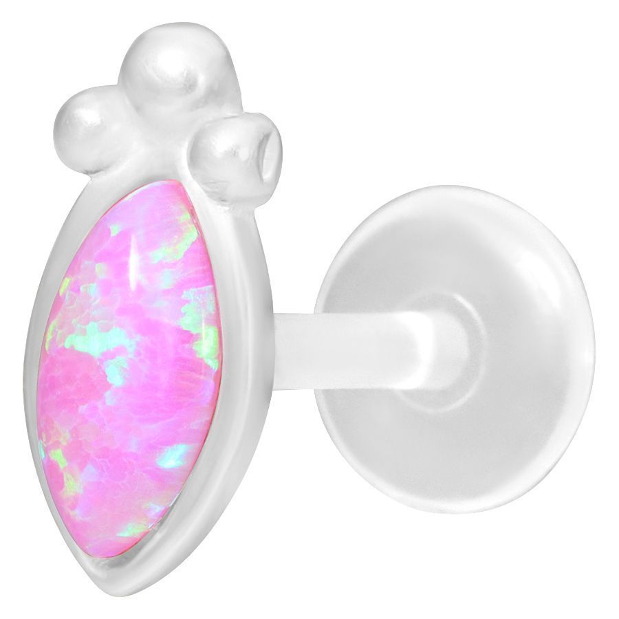Pink Bindi Opal Labret in argento Labret in argento con opale sintetico rosa su sfondo bianco