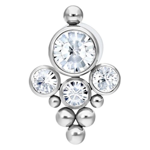Labret push-fit in argento con cristalli chiari su sfondo bianco