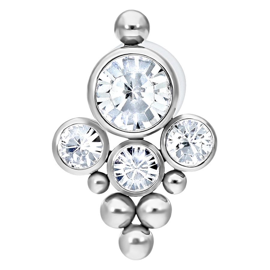 Labret push-fit in argento con cristalli chiari su sfondo bianco