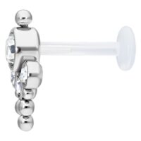 Bindi Push-fit Labret in titanio e bioplastica con cristallo chiaro su sfondo bianco