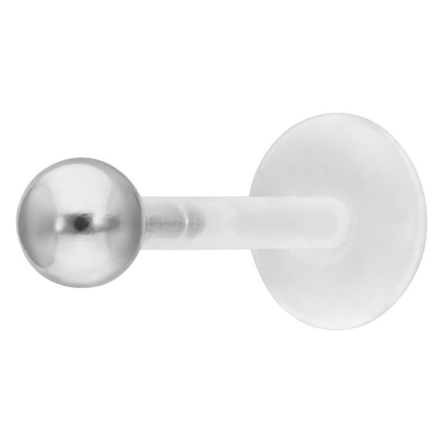 Labret Push-Fit a Sfera Argento in acciaio chirurgico su sfondo bianco