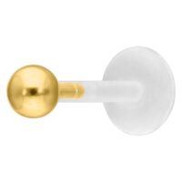 Piercing labret dorato Push-Fit con sfera su sfondo bianco