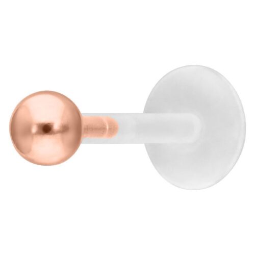 Labret in oro rosa con meccanismo Push-Fit su sfondo bianco