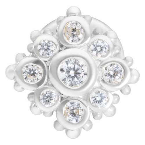 Labret in argento con cristalli scintillanti su sfondo bianco