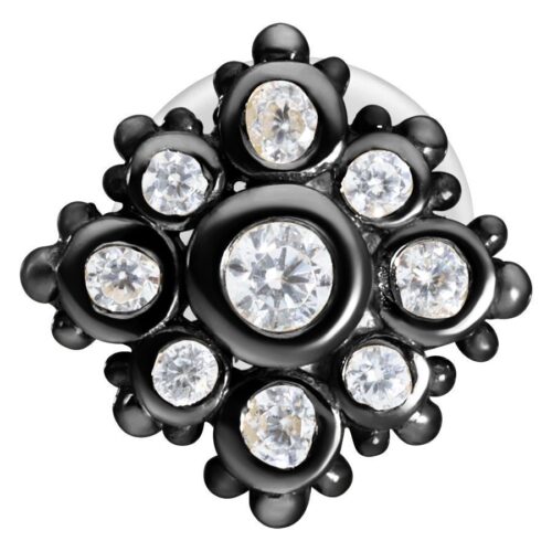 Labret nero con cristalli chiari su sfondo bianco