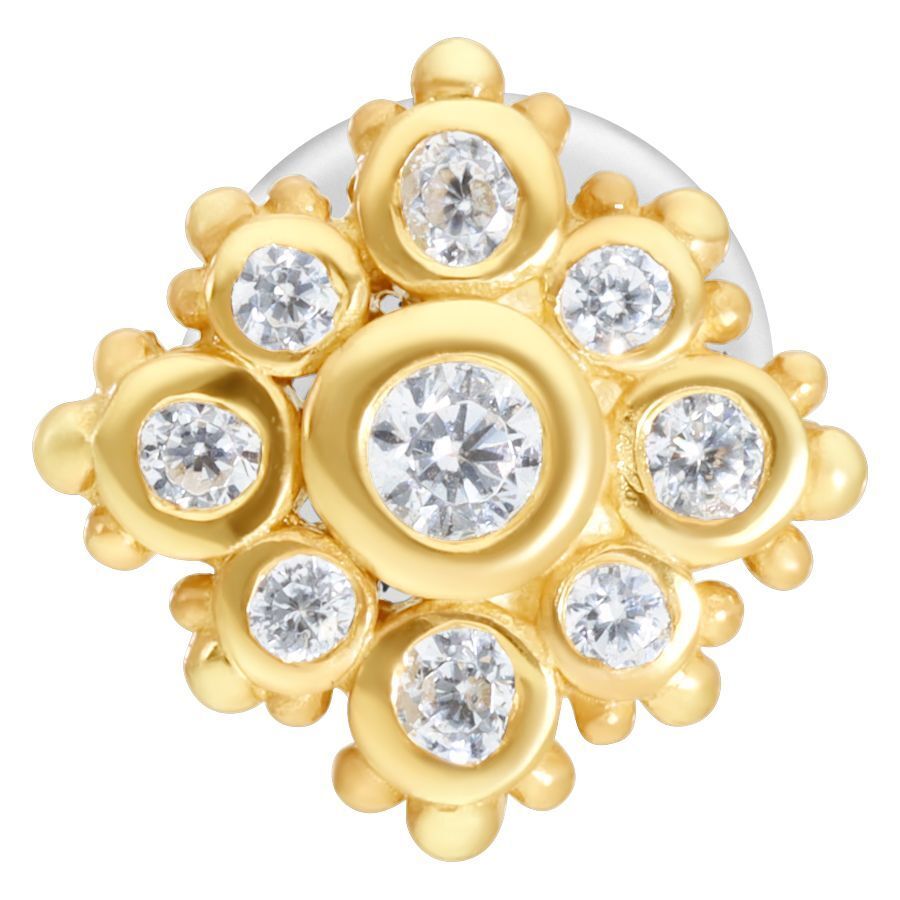 Labret dorato con cristalli chiari su sfondo bianco