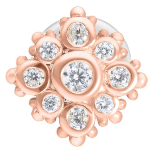 Labret push-fit in oro rosa con cristalli chiari su sfondo bianco