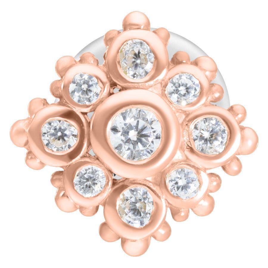 Labret push-fit in oro rosa con cristalli chiari su sfondo bianco