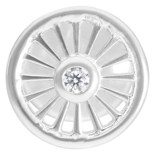 Labret Suncircle Push-Fit in argento con cristallo rotondo su sfondo bianco