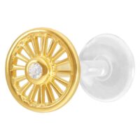 Labret Push-Fit Suncircle dorato con cristallo su sfondo bianco