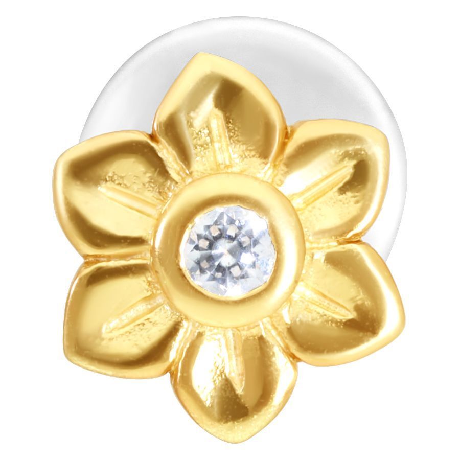 Labret dorato con fiore e cristallo chiaro su sfondo bianco