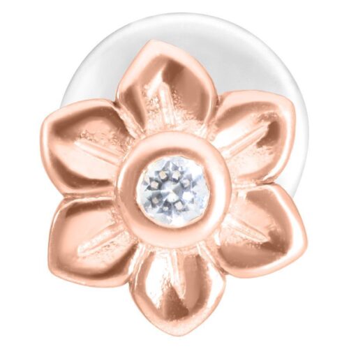 Labret Push-Fit Flower in oro rosa con pietra cristallina su sfondo bianco