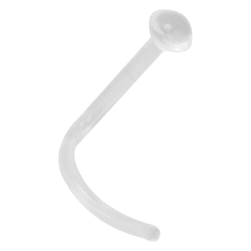 Piercing al naso trasparente in Bioplast con sfera da 2,5 mm su sfondo bianco