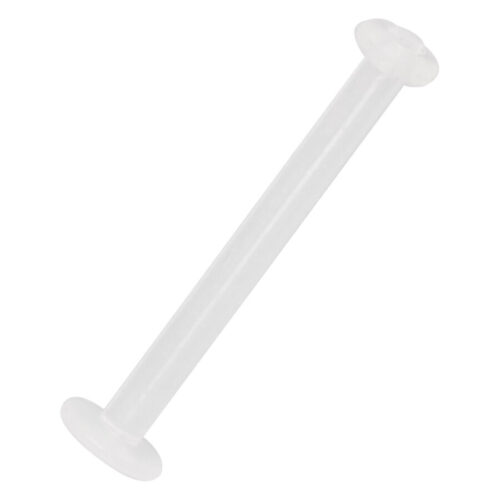 Labret trasparente in Bioplast con estremità piatte, su sfondo bianco