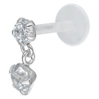 Labret Push-Fit in argento con pendente di cristallo chiaro su sfondo bianco