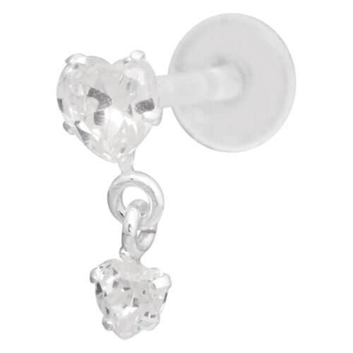 Piercing Labret a Cuore di Cristallo con Push Fit su sfondo bianco
