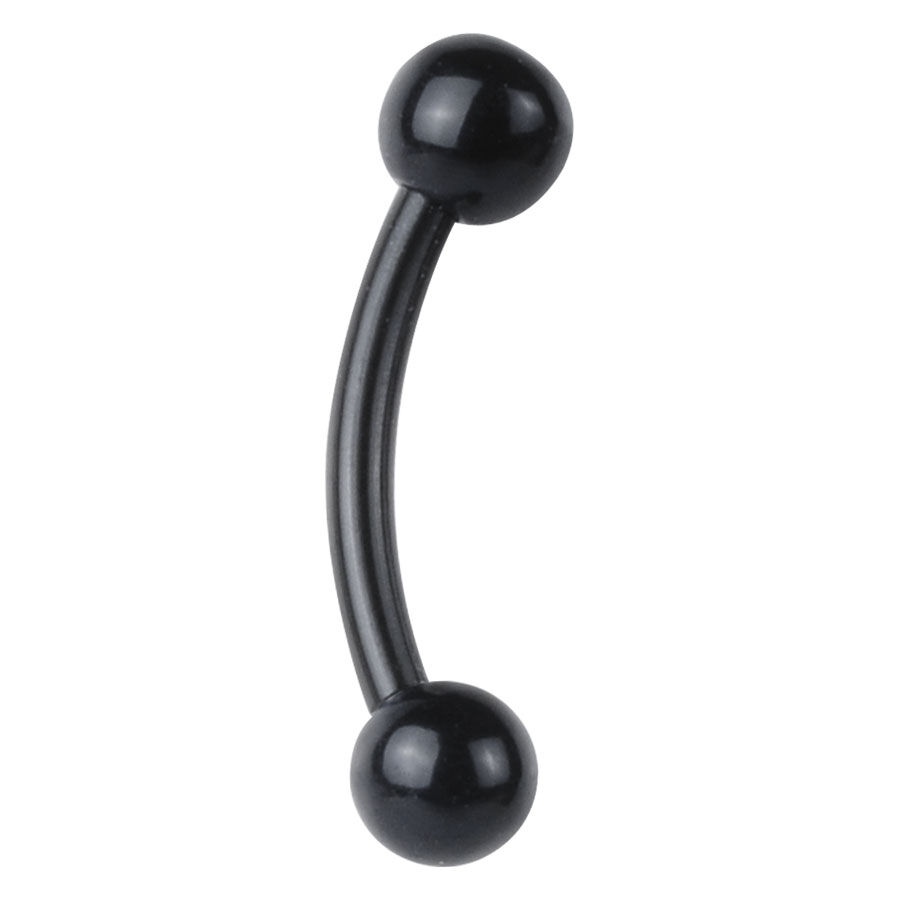 Micro Bananabell nero curvo in Bioplast con sfere su sfondo bianco