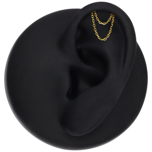 Catena Helix dorata su sfondo nero a forma di orecchio