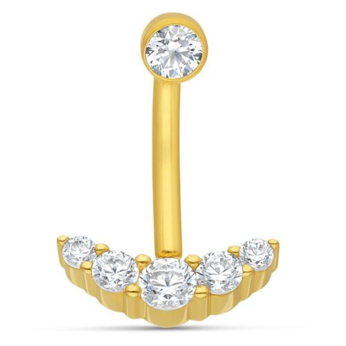 Microbananabell dorato con 5 cristalli chiari su sfondo bianco