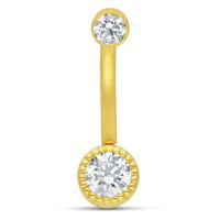 Microbananabell in oro 18K con cristallo Bananabell dorato con due cristalli chiari su sfondo bianco