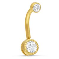 18K Gold Bananabell con cristallo chiaro Bananabell dorato con due cristalli chiari su sfondo bianco