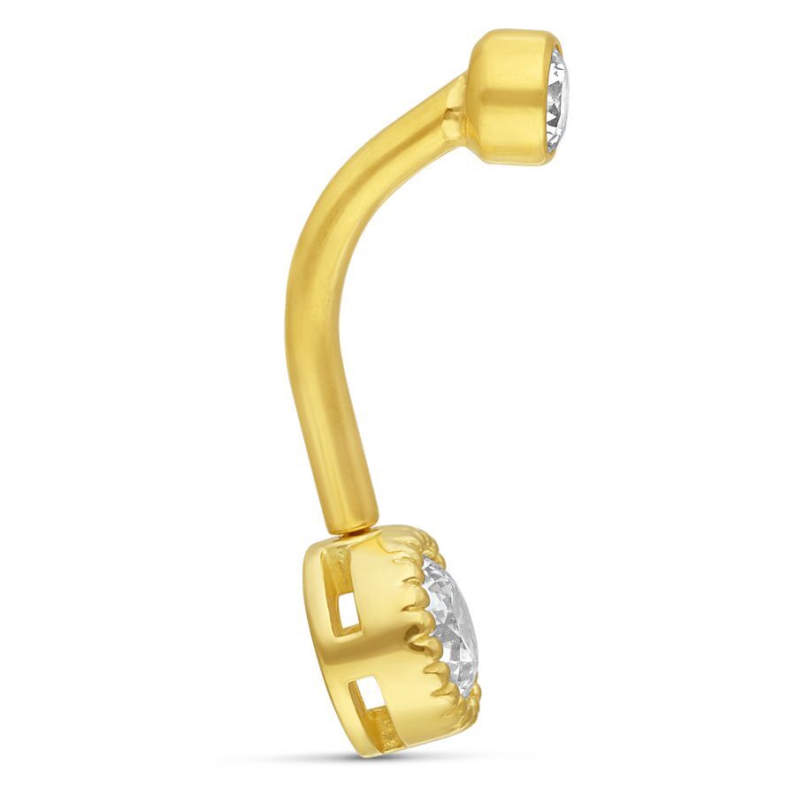 Microbananabell in oro 18K con cristallo Bananabell in oro 18K con cristallo chiaro su sfondo bianco