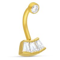 Microbananabell in Oro 18K con Cristalli Baguette Microbananabell dorato con cristalli chiari su sfondo bianco