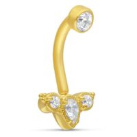 Piercing a banana in oro con cristalli chiari su sfondo bianco