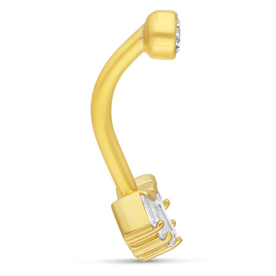 Microbananabell in oro 18K con cristallo Microbananabell in oro 18K con cristallo chiaro su sfondo bianco