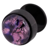Fakeplug nero con pietra rosa-lilla su sfondo bianco