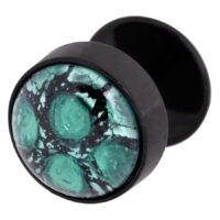 Finto plug nero con motivo drago verde su sfondo bianco