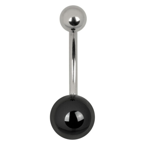 Bananabell per ombelico in titanio con sfera nera su sfondo bianco