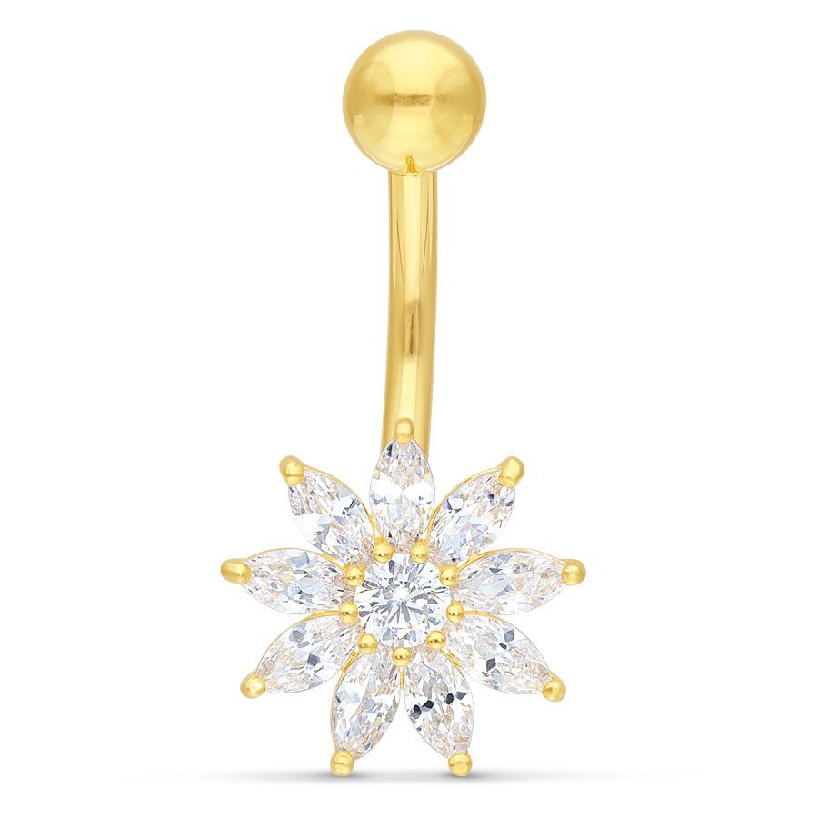 Bananabell in oro 18k con fiore cristallino su sfondo bianco