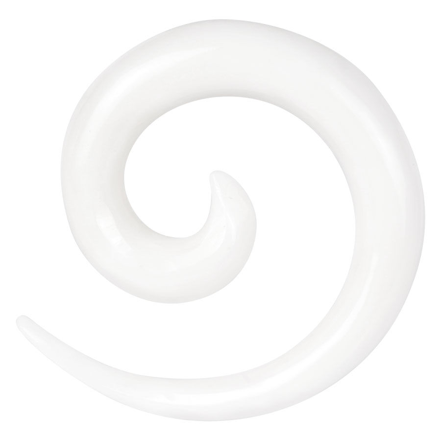 Piercing a spirale bianca in osso su sfondo bianco