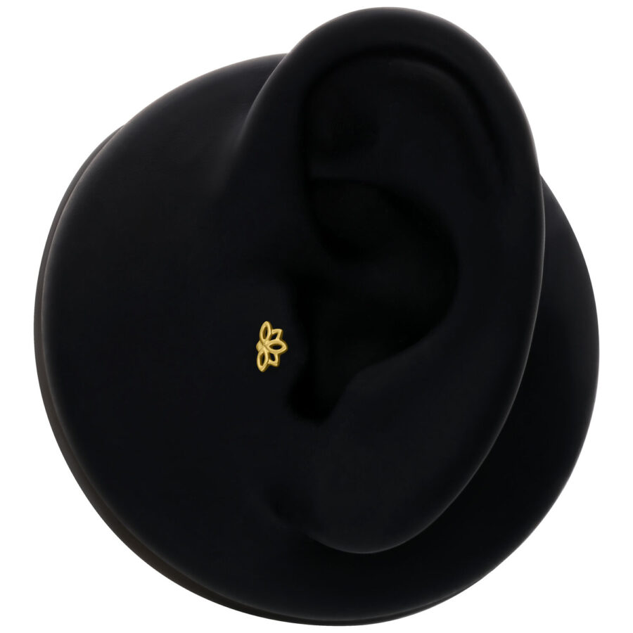 Attacco Lotus in oro 14K su modello di orecchio nero, frontale