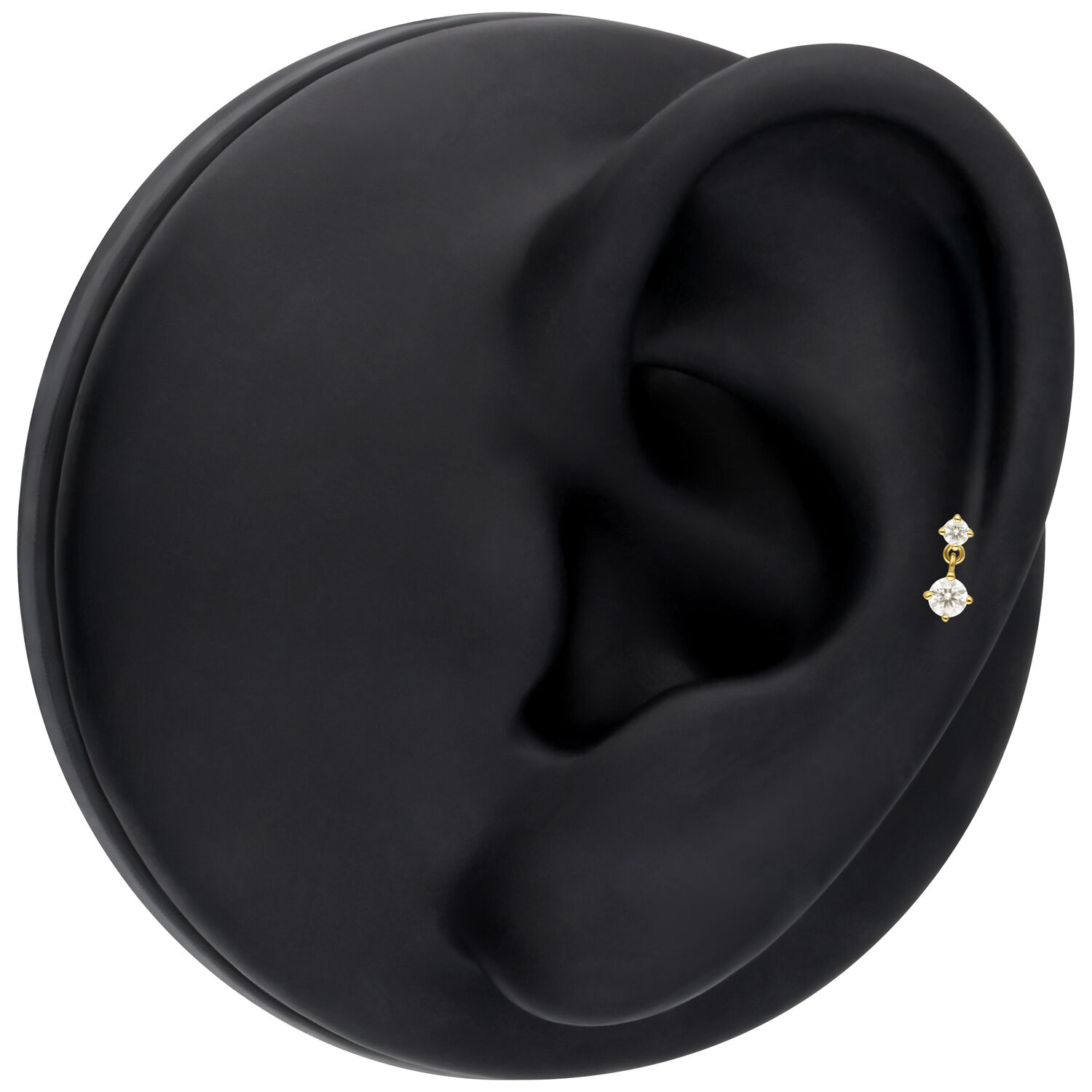 14K Oro Moissanite con Pendente Moissanite dorato su modello di orecchio nero, pietre chiare